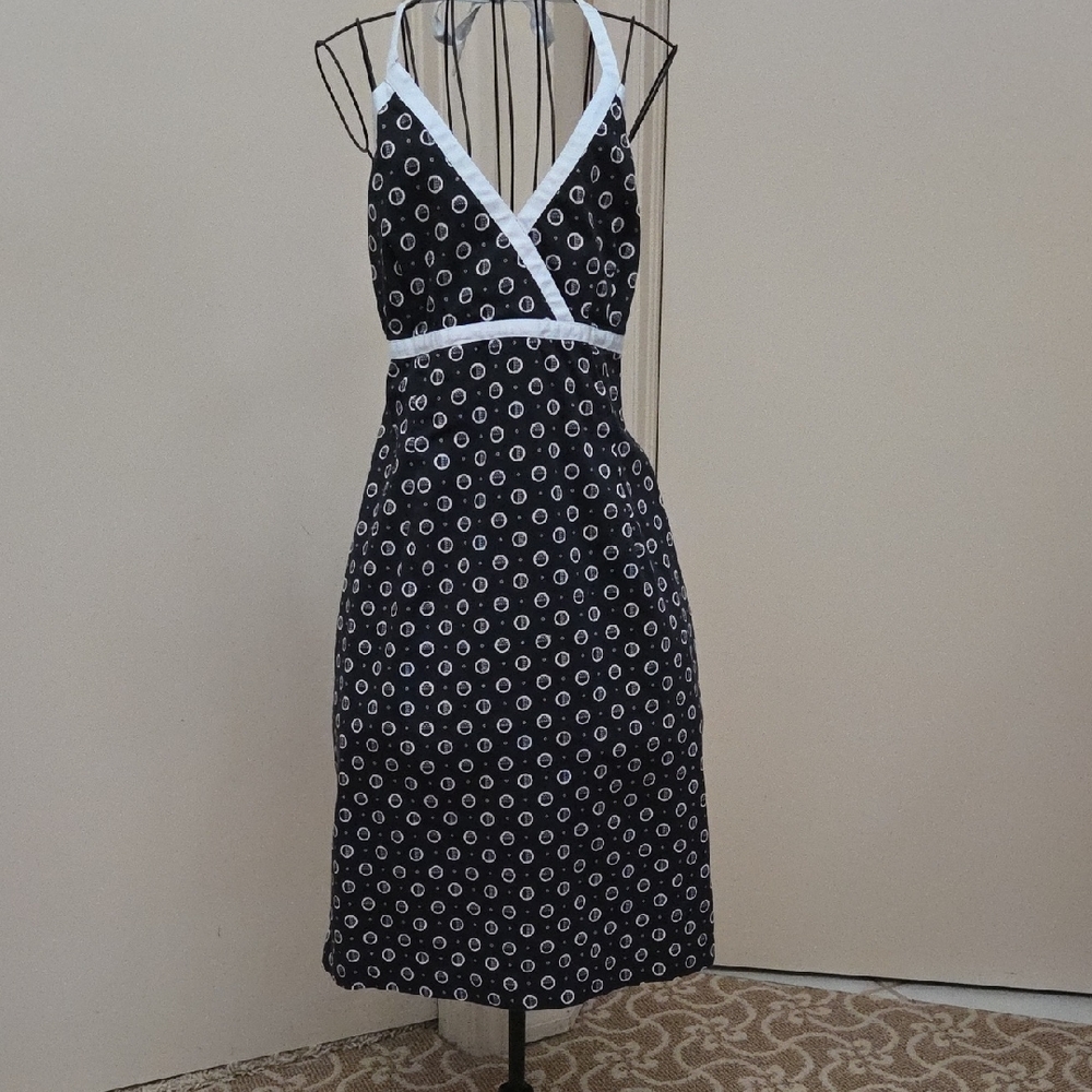 Navy Blue And White Halter Dress - Medium